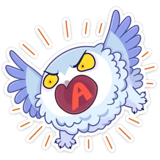 😡 A búho, enojado, dibujo animado, pegatina, pájaro, blanco, letra A, expresión whatsapp sticker