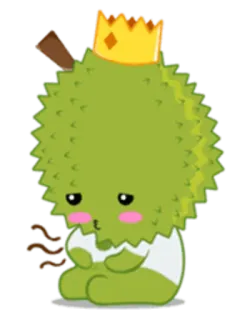 😖 Durian, Owoc, Kawaii, Korona, Kreskówka, Słodki telegram sticker