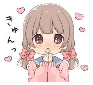 🥡 キュンッ cute, anime girl, hearts, chibi, kawaii telegram sticker