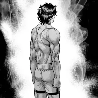 ⚫️ muscle, combattant, dos, athlète, manga whatsapp sticker