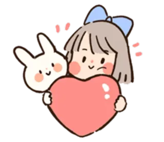 ❤️ Kartun, Gadis, Kelinci, Hati, Imut, Stiker, Kawaii whatsapp sticker