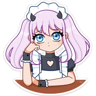☹️ Anime Mädchen, Maid Outfit, Süß, Kawaii, Teufelshörner, Anime, Mädchen telegram sticker
