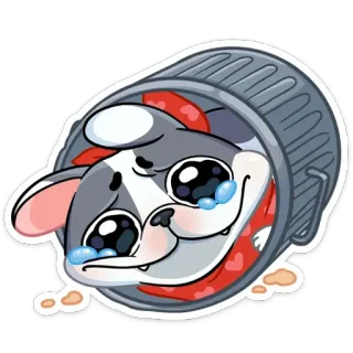🗑 cane, triste, spazzatura, piangere, cucciolo, carino telegram sticker