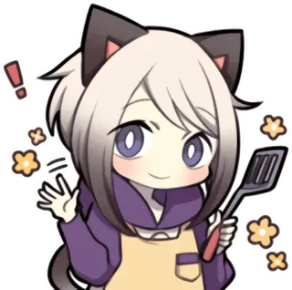 👋 animé, oreilles de chat, cuisine, spatule, mignon, kawaii whatsapp sticker