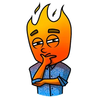 🤔 Desenho animado, Pensando, Fogo, Chateado, Contemplativo, Personagem, Ilustração telegram sticker