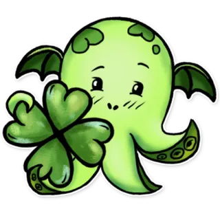 🍀 polvo, trevo, kawaii, fofo, desenho animado, adesivo telegram sticker