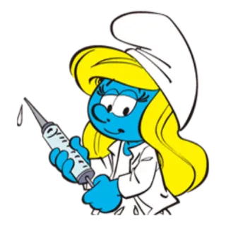 💉 Smurfette smurf, smurfette, enfermeira, desenho animado, seringa telegram sticker