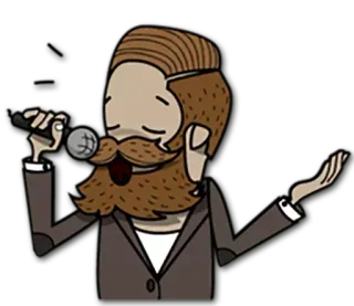 🎤 man, microphone, singing, cartoon, beard, music telegram sticker
