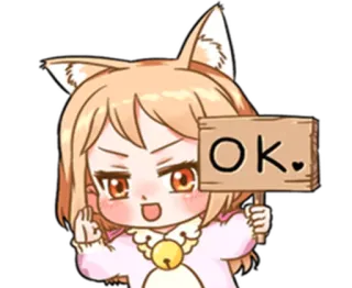 👌 Ok. gatto, orecchie, carino, chibi, anime, ragazza, segno, ok whatsapp sticker