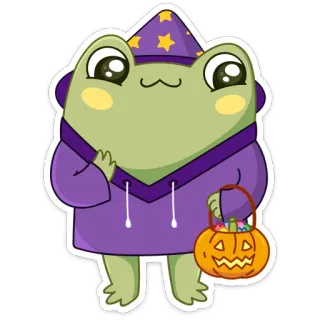 👻 rana, halloween, mago, carino, adesivo, cartone animato telegram sticker