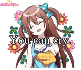 😢 You can cry Аниме, Девушка, Цветы, Плакать, Сочувствие, Милый whatsapp sticker