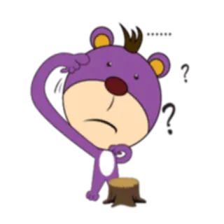 🤔 lila Bär, denkend, Fragezeichen, verwirrt, Zeichentrickfigur, Aufkleber telegram sticker
