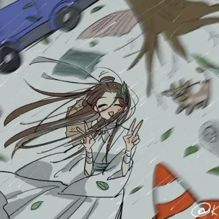 🥲 anime, peace sign, cartoon, character, leaves whatsapp sticker