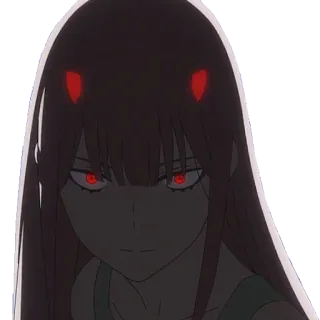 👀 Zero Two Darling in the Franxx Аниме, Девушка, Демон, Рога, Красные глаза telegram sticker