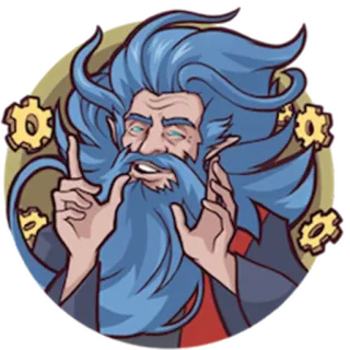 😄 mago, cabelo azul, elfo, engrenagens, fantasia, magia, velho telegram sticker