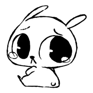💞 conejo, lindo, animal, triste, dibujos animados, blanco, negro, ilustración whatsapp sticker