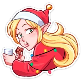 🍪 natale, elfo, biscotto, vacanza, carino, cartone animato, ragazza, festivo telegram sticker