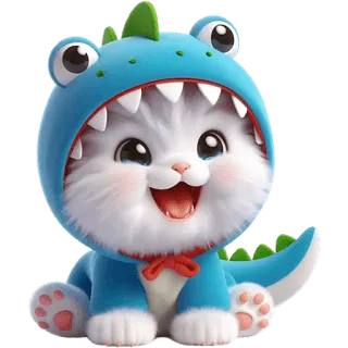 🤣 猫, 恐竜, コスチューム, 可愛い, 動物, ペット, 子猫, 漫画 telegram sticker