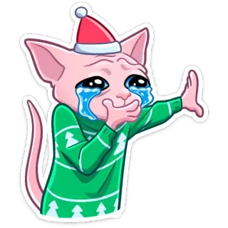 😢 sticker, katze, weinen, traurig, weihnachtsmann, weihnachten, cartoon, festlich whatsapp sticker