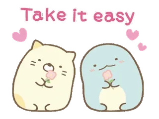 💬 Take it easy gatto, animale, fiore, carino, kawaii, amichevole telegram sticker