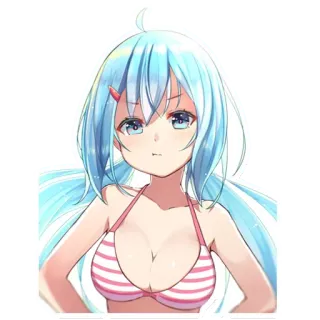 😠 chica anime, bikini, pelo azul, dibujo animado, lindo, ilustración telegram sticker