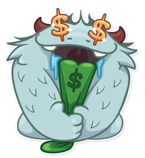 🤑 mostro, soldi, dollaro, avidità, cartone animato, adesivo whatsapp sticker