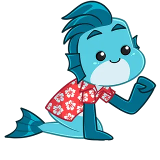 🐟 Cartone animato, Pesce, Personaggio, Animale, Camicia hawaiana, Carino telegram sticker