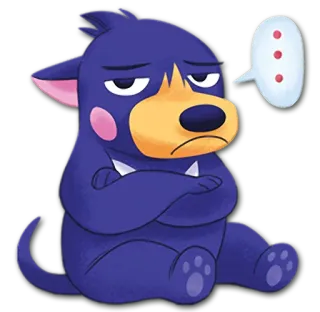 😒 động vật, chó, hoạt hình, dễ thương, tím, ngồi, suy nghĩ telegram sticker