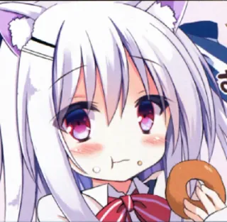 🍩 аниме девушка, кошачьи уши, пончик, милый, каваий whatsapp sticker