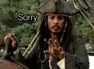 😥 Jack Sparrow Pirates of the Caribbean Sorry pirate, capitaine, excuse, désolé, film, personnage whatsapp sticker