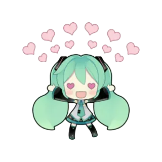 💕 Hatsune Miku anime, chibi, vocaloid, cute, hearts, love telegram sticker