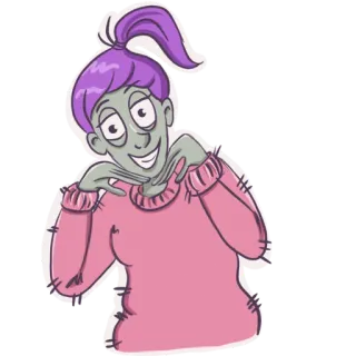 😁 zombie, potwór, kreskówka, różowy, fioletowe włosy, nieumarły, stworzenie telegram sticker