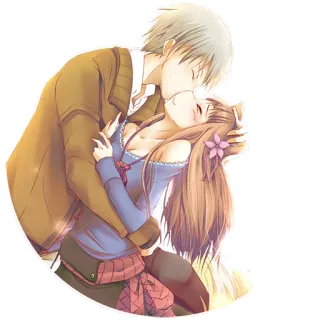 😘 Аниме, Пара, Поцелуй, Романтика, Мультфильм telegram sticker