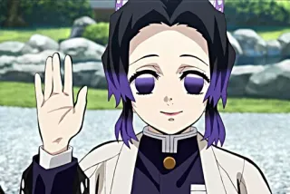 ✋ Shinobu Kocho Demon Slayer 애니메이션, 귀멸의 칼날, 코쵸 시노부, 캐릭터, 손 흔드는 telegram sticker