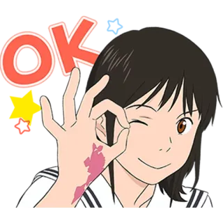 👌 OK 好的, 动漫女孩, 插画, 卡通 telegram sticker