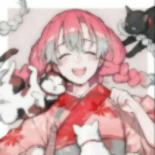 💕 anime, girl, cats, kawaii, pink hair, kimono, cute, illustration telegram sticker