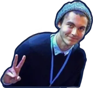 ✌️ мужчина, человек, знак мира, шляпа, повседневный, портрет whatsapp sticker