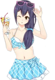 👙 Anime, Mädchen, Badeanzug, Sommer, Strand, Cartoon, Getränk telegram sticker