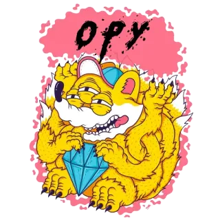 😂 OPY 여우, 만화, 다이아몬드, 동물, 캐릭터, 디지털 아트 telegram sticker