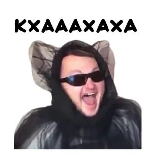 😂 KХAAAAXA homem, óculos de sol, rindo, meme, russo, expressão, engraçado telegram sticker