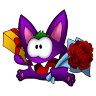 🌹 monster, purple, gift, flowers, cartoon, cute, animal telegram sticker