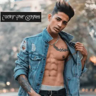 🏋 Lucky the Styles hombre, abdominales, tatuaje, chaqueta vaquera, modelo, masculino whatsapp sticker
