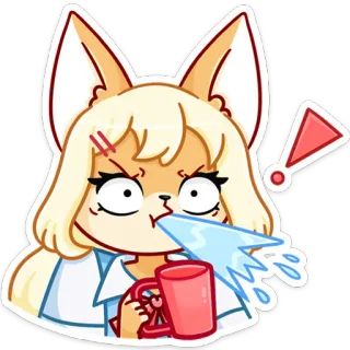 😡 漫画, 狐娘, びっくり, 感嘆, 飲んでいる, 吐き出す, 衝撃 whatsapp sticker