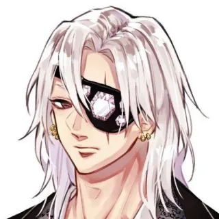 🪄 Anime, Cheveux blancs, Cache-œil, Boucles d'oreilles, Beau, Homme, Personnage whatsapp sticker