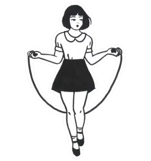 😒 femme, corde à sauter, fille, exercice, noir et blanc, rétro, mignon whatsapp sticker