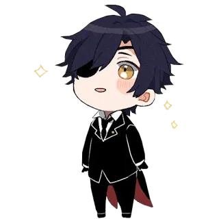 😳 Anime, Chibi, Personagem, Tapa-olho, Terno preto, Fofo whatsapp sticker
