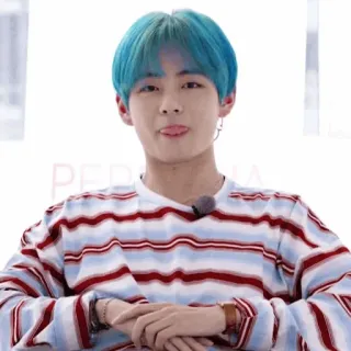 🤙 kpop, cantante, v, capelli blu, lingua, persona whatsapp sticker