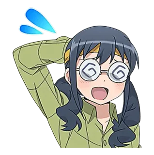 😅 アニメ, 目が回る, 漫画, 女の子, 眼鏡, キャラクター telegram sticker