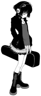 🚶 anime girl, headphones, music, manga, violin case, boots, emo, goth whatsapp sticker