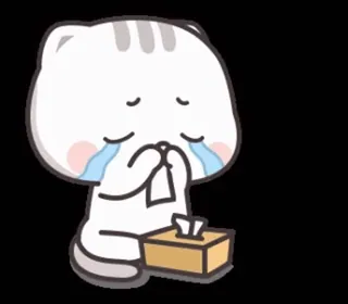 😢 crying, sad, cat, kawaii, tears, tissue whatsapp sticker